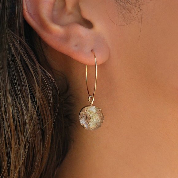 Tan Hoop Acrylic Earrings - Picture 2 of 3